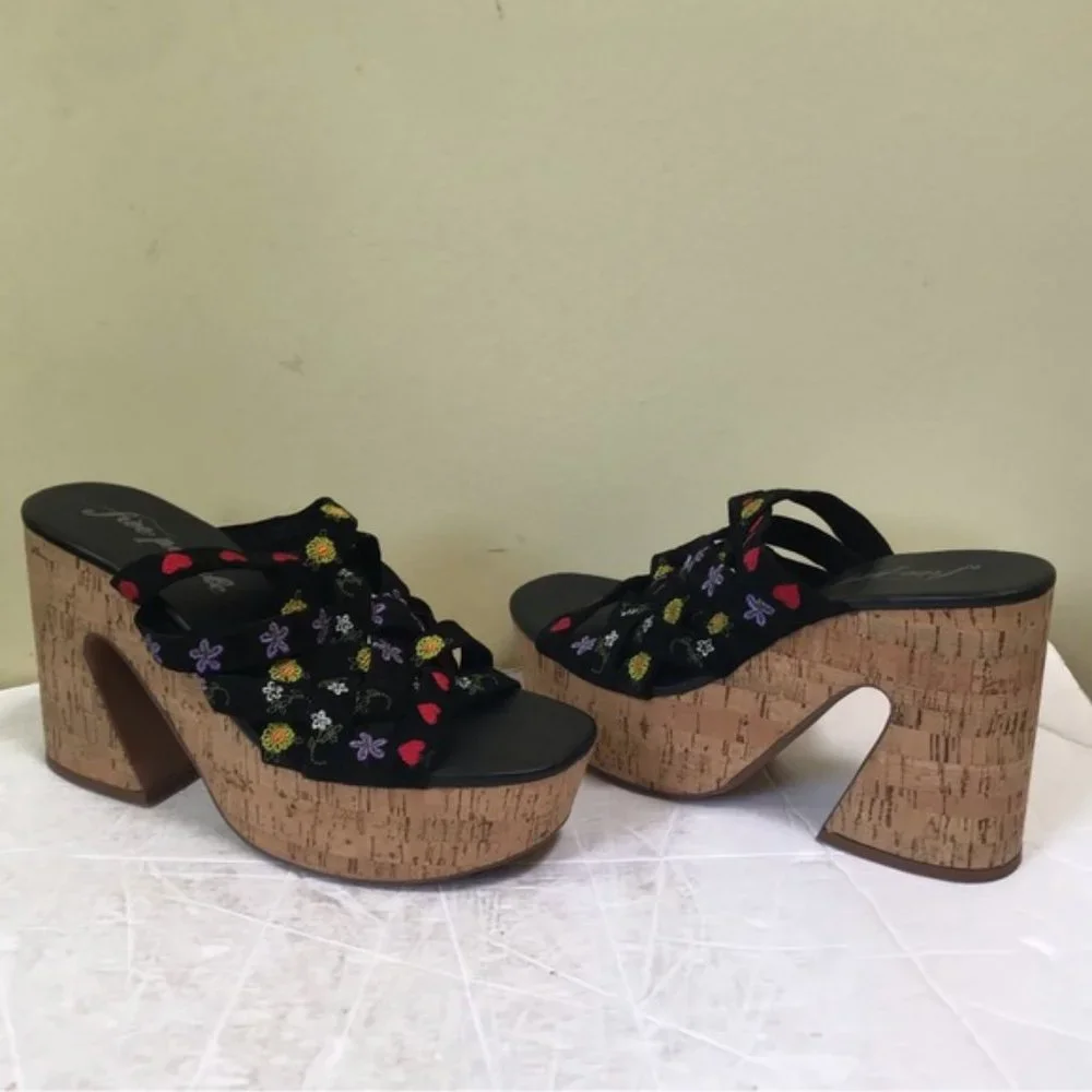 Free People NEW Lisbon Platform Heels Floral Suede Platform Mules Sandals Clog 9 - Picture 14 of 16